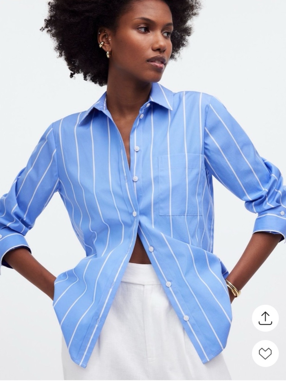 Madewell Blue and White Vertical Stripe Button-Down Shirt